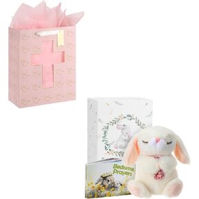 Baptism Gifts for Girls and 13" Pink Gift Bag for Baptism, Christening, Religious Events