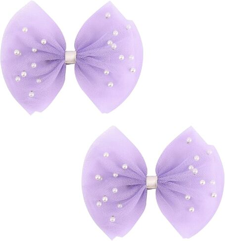 2 PCS Pearl Hair Bows Hair Clips for Toddler Girls - Elegant Ivory Lace Veil Hair Accessories for Birthday, Wedding, Halloween, Thanksgiving, and Christmas Occasions(Ivory) in Kuwait