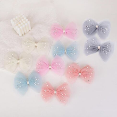 2 PCS Pearl Hair Bows Hair Clips for Toddler Girls - Elegant Ivory Lace Veil Hair Accessories for Birthday, Wedding, Halloween, Thanksgiving, and Christmas Occasions(Ivory) in Kuwait