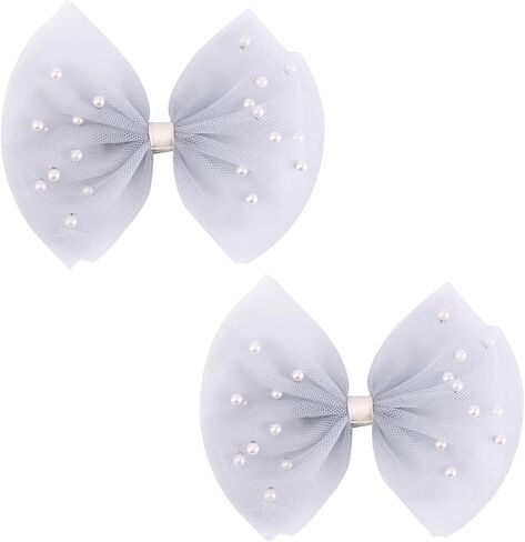 2 PCS Pearl Hair Bows Hair Clips for Toddler Girls - Elegant Ivory Lace Veil Hair Accessories for Birthday, Wedding, Halloween, Thanksgiving, and Christmas Occasions(Ivory) in Kuwait