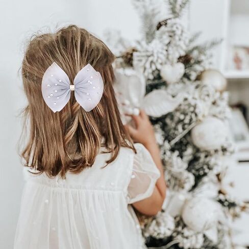 2 PCS Pearl Hair Bows Hair Clips for Toddler Girls - Elegant Ivory Lace Veil Hair Accessories for Birthday, Wedding, Halloween, Thanksgiving, and Christmas Occasions(Ivory) in Kuwait