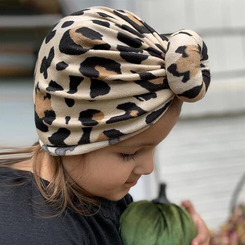 Bows Baby Hats Girls Turban Knot Infant Leopard Headdress,Toddler Turban Cap Wraps Hat Leopard Hair Accessories.(MZ10) in Saudi Arabia
