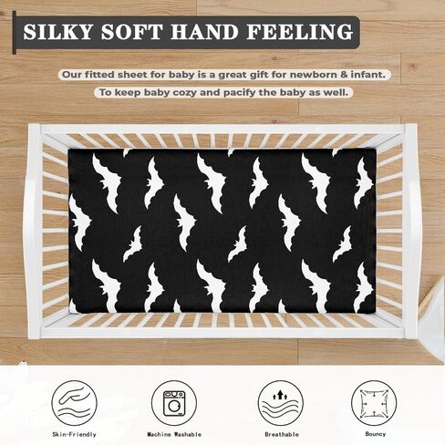 Black Bat Fitted Crib Sheet Bats Baby Crib Sheet Fit Standard Crib and Toddler Mattress,Crib Mattress Sheets for Boys Girls 28"x52" in Saudi Arabia
