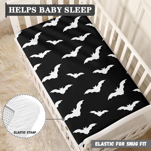 Black Bat Fitted Crib Sheet Bats Baby Crib Sheet Fit Standard Crib and Toddler Mattress,Crib Mattress Sheets for Boys Girls 28"x52" in Saudi Arabia