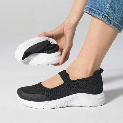 Mary Jane Flats Comfortable Lightweight Walking Shoes Breathable Non Slip Dressy Casual Knit Flats for Women in Saudi Arabia