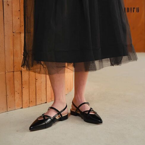 IDIFU Slingback Flats for Women Closed Pointed Toe Strappy Buckle Dress Shoes Wedding Prom Bridal Work Office Casual Formal Ladies Flats Comfortable Fashion Trendy Dressy Crisscross Flat Shoes in Saudi Arabia