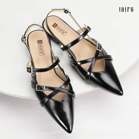 IDIFU Slingback Flats for Women Closed Pointed Toe Strappy Buckle Dress Shoes Wedding Prom Bridal Work Office Casual Formal Ladies Flats Comfortable Fashion Trendy Dressy Crisscross Flat Shoes in Saudi Arabia