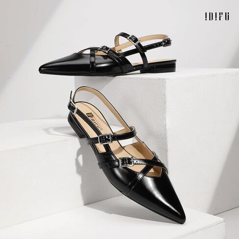 IDIFU Slingback Flats for Women Closed Pointed Toe Strappy Buckle Dress Shoes Wedding Prom Bridal Work Office Casual Formal Ladies Flats Comfortable Fashion Trendy Dressy Crisscross Flat Shoes in Saudi Arabia