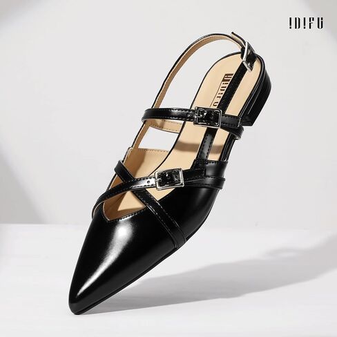 IDIFU Slingback Flats for Women Closed Pointed Toe Strappy Buckle Dress Shoes Wedding Prom Bridal Work Office Casual Formal Ladies Flats Comfortable Fashion Trendy Dressy Crisscross Flat Shoes in Saudi Arabia