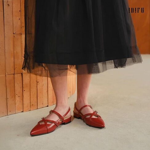 IDIFU Slingback Flats for Women Closed Pointed Toe Strappy Buckle Dress Shoes Wedding Prom Bridal Work Office Casual Formal Ladies Flats Comfortable Fashion Trendy Dressy Crisscross Flat Shoes in Saudi Arabia
