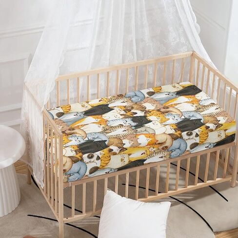 Colorful Cats Fitted Crib Sheet for Boys Girls Cute Animal Kittens Baby Sheet for Standard Crib and Toddler Cartoon Cat Nursery Bed Mattress Sheets 28"x52" in Kuwait