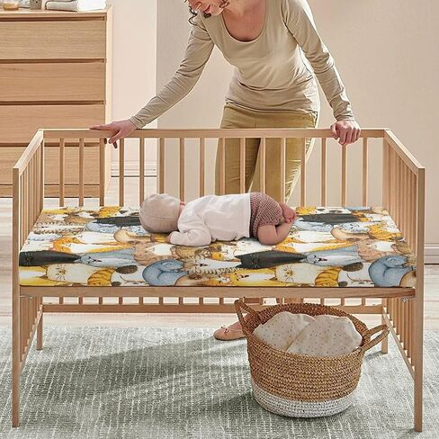 Colorful Cats Fitted Crib Sheet for Boys Girls Cute Animal Kittens Baby Sheet for Standard Crib and Toddler Cartoon Cat Nursery Bed Mattress Sheets 28"x52" in Kuwait