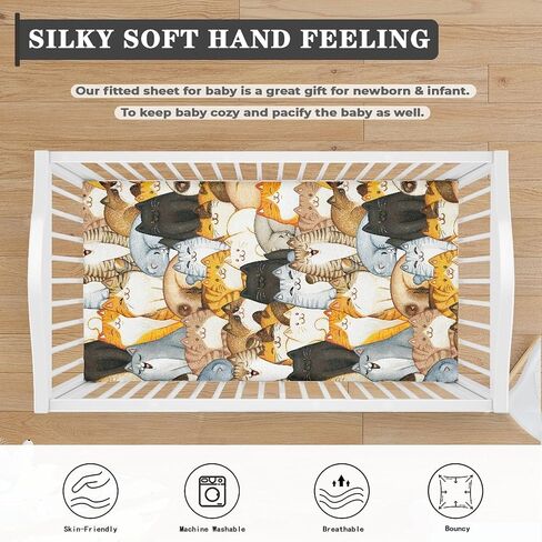 Colorful Cats Fitted Crib Sheet for Boys Girls Cute Animal Kittens Baby Sheet for Standard Crib and Toddler Cartoon Cat Nursery Bed Mattress Sheets 28"x52" in Kuwait