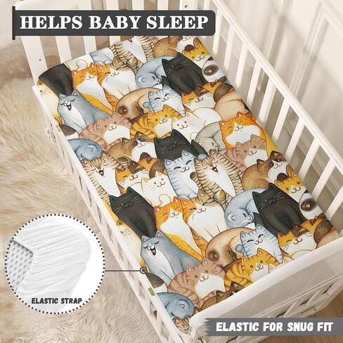 Colorful Cats Fitted Crib Sheet for Boys Girls Cute Animal Kittens Baby Sheet for Standard Crib and Toddler Cartoon Cat Nursery Bed Mattress Sheets 28"x52" in Kuwait