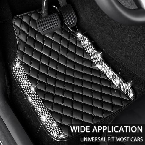 NBTEPEM Pink Bling Leather Car Floor Mats Full Set, Sparkly Diamond Car Mats Universal Fit Most Automotive, Glitter Rhinestone Carpet Waterproof Anti-Slip, 5 pcs Set (Pink Leather Diamond) in Kuwait