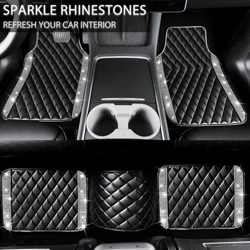 NBTEPEM Pink Bling Leather Car Floor Mats Full Set, Sparkly Diamond Car Mats Universal Fit Most Automotive, Glitter Rhinestone Carpet Waterproof Anti-Slip, 5 pcs Set (Pink Leather Diamond) in Kuwait