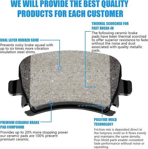 Automotive Replacement Rear Brake Pads Fit Chrysler 200/Sebring,Dodge Avenger/Caliber,Jeep Compass/Patriot,Mitsubishi Lancer/Outlander,Ceramic Disc Brake Pads for Car Rear Rotors (HZ1037) in Kuwait
