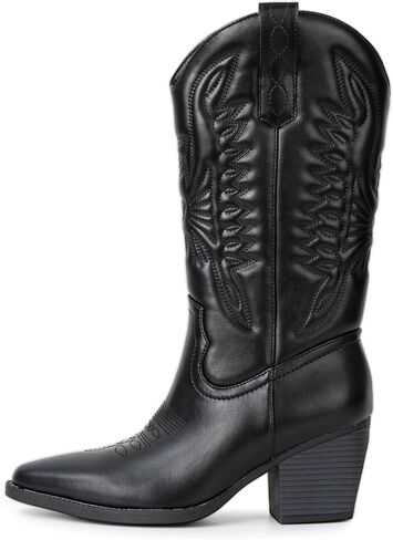 Alpine Swiss Sadie Womens Cowboy Boots Western Cowgirl Boots Mid Calf Chunky Block High Heel Booties in Saudi Arabia
