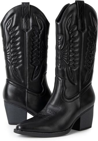 Alpine Swiss Sadie Womens Cowboy Boots Western Cowgirl Boots Mid Calf Chunky Block High Heel Booties in Saudi Arabia