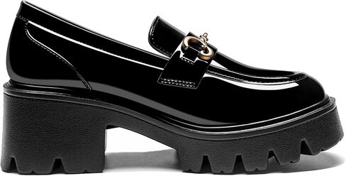 Black Platform Loafers for Women - Women's Slip-On Leather Loafers, Chunky Comfort Shoes for Work & Dressy Occasions in Kuwait