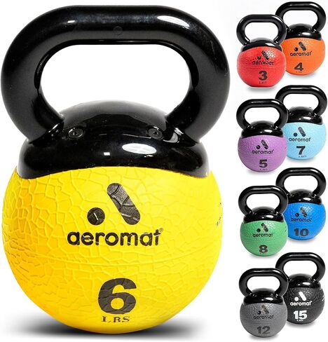 كرة طبية صغيرة من Aeromat Elite - كرات وزن Kettlebell للتمرين، كرة تمرين مرجحة بقطر 15.24 سم، أجراس Kettlebell للتدريب، مرمزة بالألوان in Kuwait