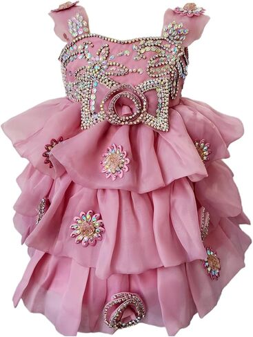 Baby Girl Pageant Dress Handmade Beaded Dresses Toddler Pageant Girl's Princess Dress in Saudi Arabia