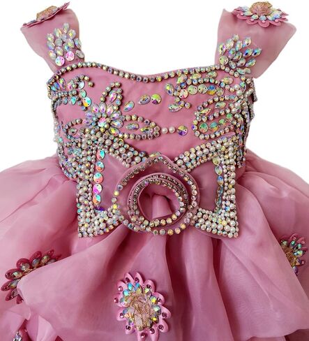 Baby Girl Pageant Dress Handmade Beaded Dresses Toddler Pageant Girl's Princess Dress in Saudi Arabia