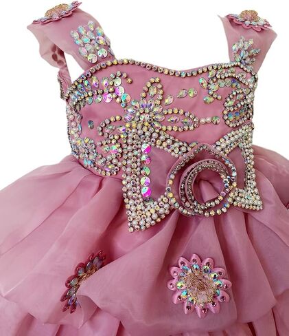 Baby Girl Pageant Dress Handmade Beaded Dresses Toddler Pageant Girl's Princess Dress in Saudi Arabia