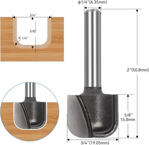 1/4 "شانك وعاء ودرج التوجه CNC بت ، قطر القطع 3/4 بوصة مع طرف كربيد لقطعة طحن آلة التوجيه الخشبية in Kuwait