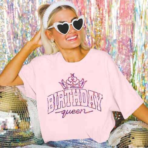 قميص ASTANFY كبير الحجم لعيد ميلادي: هدايا عيد ميلاد للنساء، قمصان للحفلات، قميص لامع بأكمام قصيرة in Kuwait