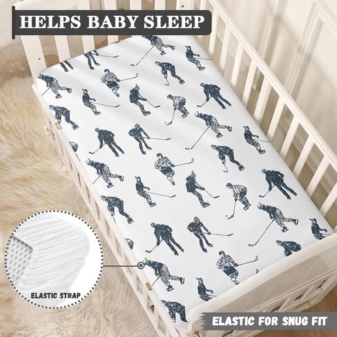 Ice Hockey Fitted Crib Sheet for Boys Girls Sports Event Hockey Player Baby Sheet for Standard Crib and Toddler Winter Sport Nursery Bed Mattress Sheets 28"x52" in Saudi Arabia