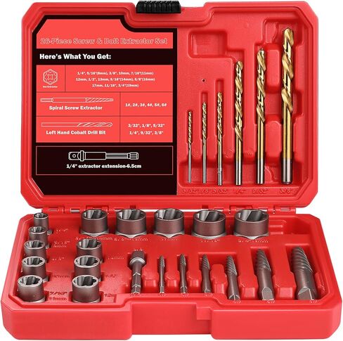 30 Pcs Spiral Screw Extractor Bolt Extractor Set, 6542/4341 HSS Left Hand Drill Bit Set, Stripped Bolt Remover Borken Bolt Extractor Kit for Removing Nuts Bolts with Solid Storage Case in Kuwait