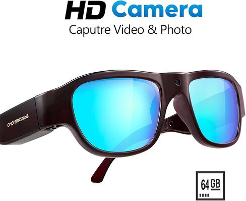 OhO sunshine High Resolution Camera Glasses, 64GB Full HD 1080P Video Indoor and Outdoor with Built in 16MP Camera and Blue Polarized UV400 Lens in Saudi Arabia