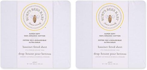 Burt's Bees Baby Bassinet Sheet, Fitted Unisex 100% Organic Jersey Cotton Bassinet Sheet for Standard Bassinet Mattress (Pack of 2) in Saudi Arabia