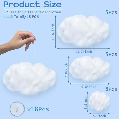 6 Pcs Artificial Clouds Room Decor,Clouds for Room Aesthetic Ceiling Decorations,Hanging Clouds for Baby Room Decor,Classroom Decorations,Party Stage Decor(Three Different Sizes) in Saudi Arabia