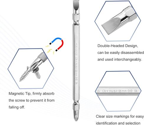 HARFINGTON 2pcs Magnetic Double Ended Screwdriver Bit 6mm PH2/SL6 6"/150mm 1/4" Hex Shank CR-V Steel Phillips Cross Slotted Flat Screw Driver Bit for Power Screwdriver Impact Drill Tool in Kuwait