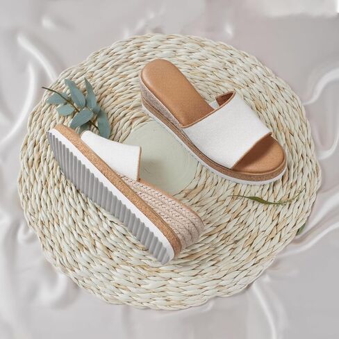 mikarka Slip On Wedge Sandals for Women, Open Toe Resort Platform Sandals Comfortable Beach Sandals Slide Espadrilles Wedges Dressy Summer Sandals Mules in Saudi Arabia