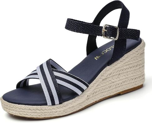 Tilocow espadrilles أسافين للنساء متماسكة الكعب المفتوح اصبع القدم في الكاحل صندل الشاطئ in Kuwait