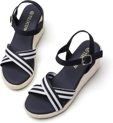 Tilocow espadrilles أسافين للنساء متماسكة الكعب المفتوح اصبع القدم في الكاحل صندل الشاطئ in Kuwait