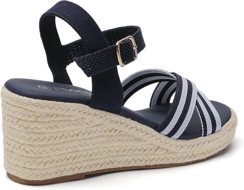 Tilocow espadrilles أسافين للنساء متماسكة الكعب المفتوح اصبع القدم في الكاحل صندل الشاطئ in Kuwait