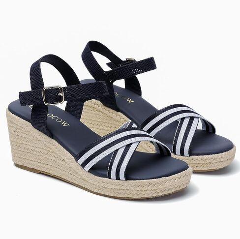 Tilocow espadrilles أسافين للنساء متماسكة الكعب المفتوح اصبع القدم في الكاحل صندل الشاطئ in Kuwait