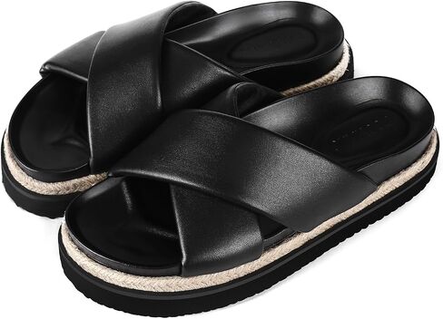 منصة الصنادل للنساء 2025 Raffia espadrilles تنزلق على صندل صيفي مفتوح مع ديكور كروس كروس in Kuwait