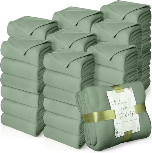 Buryeah 36 Pack Wedding Fleece Throw Blanket Bulk 50 x 60 Inch Soft Lightweight Fleece Lap Blanket with Thank You Cards and Ribbon for Wedding Sleepover Spa Slumber Favors Gifts (Light Gray) in Kuwait