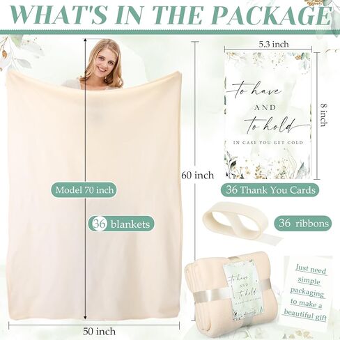 Buryeah 36 Pack Wedding Fleece Throw Blanket Bulk 50 x 60 Inch Soft Lightweight Fleece Lap Blanket with Thank You Cards and Ribbon for Wedding Sleepover Spa Slumber Favors Gifts (Light Gray) in Kuwait