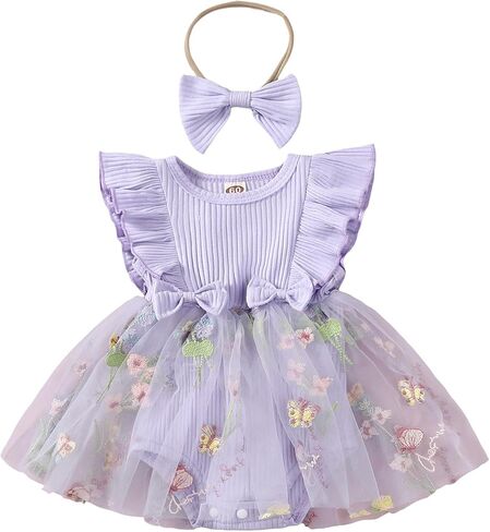 Karwuiio Newborn Baby Girl Outfits Ruffle Lace Romper Bodysuit Infant Tutu Dress Jumpsuit Photoshoot Clothes in Saudi Arabia