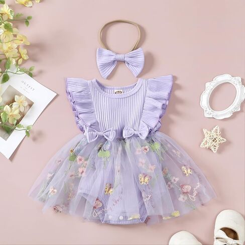 Karwuiio Newborn Baby Girl Outfits Ruffle Lace Romper Bodysuit Infant Tutu Dress Jumpsuit Photoshoot Clothes in Saudi Arabia
