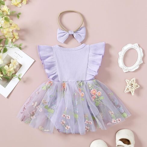 Karwuiio Newborn Baby Girl Outfits Ruffle Lace Romper Bodysuit Infant Tutu Dress Jumpsuit Photoshoot Clothes in Saudi Arabia