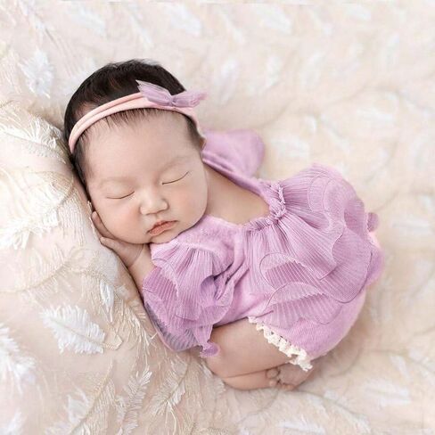 Newborn Photography Outfits Girl, Baby Girl Photo Props, Newborn Photoshoot Ruffles Outfits with Headband in Saudi Arabia