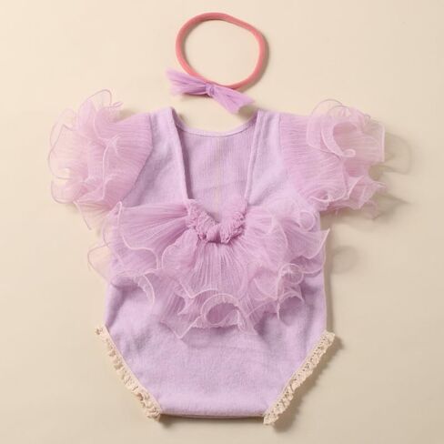 Newborn Photography Outfits Girl, Baby Girl Photo Props, Newborn Photoshoot Ruffles Outfits with Headband in Saudi Arabia