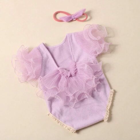 Newborn Photography Outfits Girl, Baby Girl Photo Props, Newborn Photoshoot Ruffles Outfits with Headband in Saudi Arabia